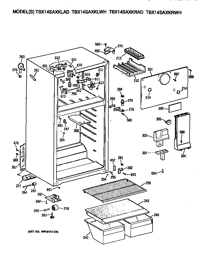 GE TBX14SAXKLWH cabinet diagram