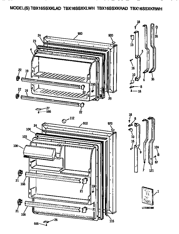 GE TBX16SSXKLAD doors diagram
