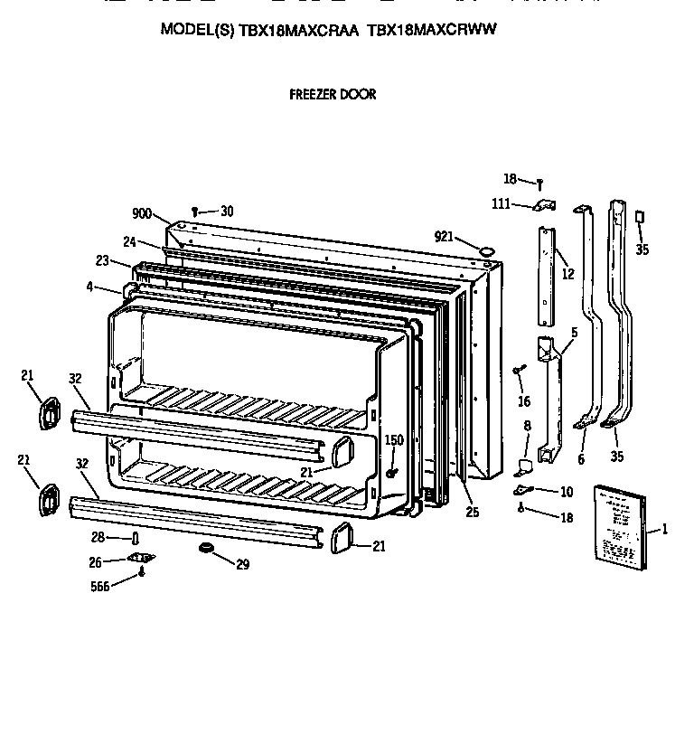 GE TBX18MAXCRAA freezer door diagram