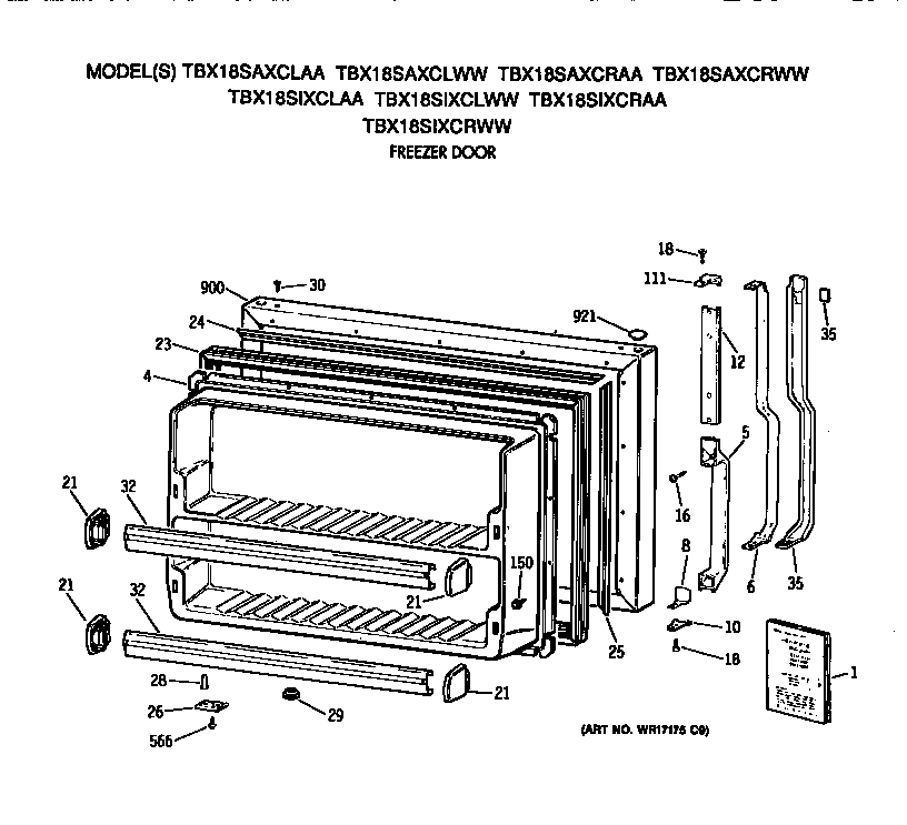 GE TBX18SAXCLAA freezer door diagram
