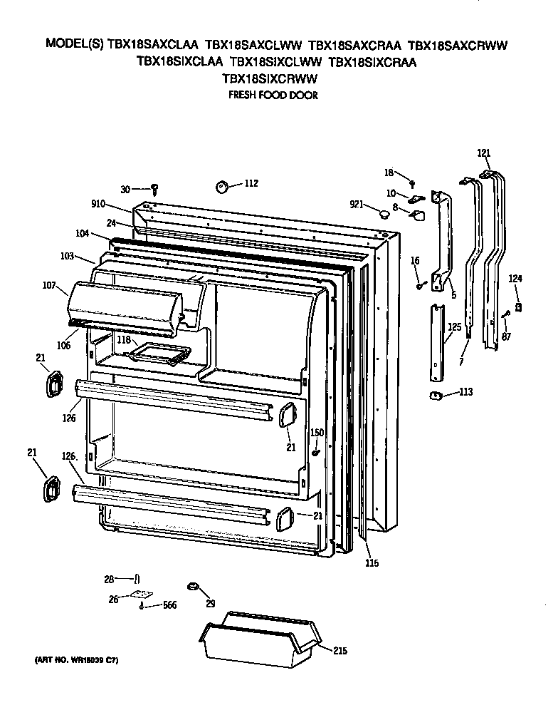 GE TBX18SAXCLAA fresh food door diagram