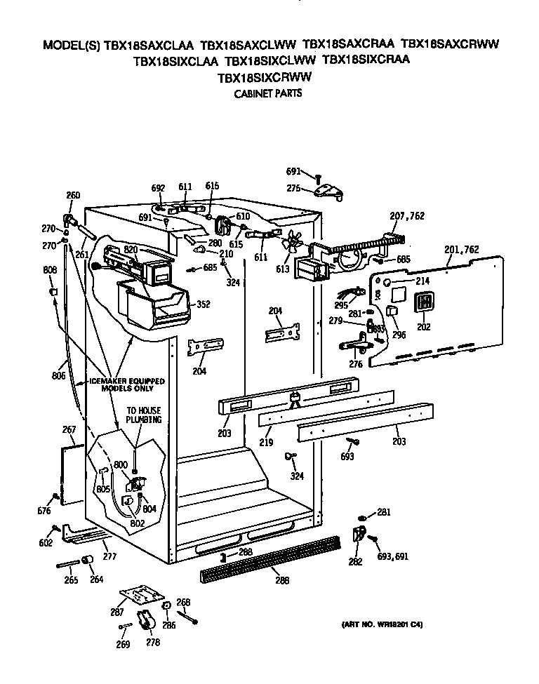 GE TBX18SAXCLAA cabinet diagram