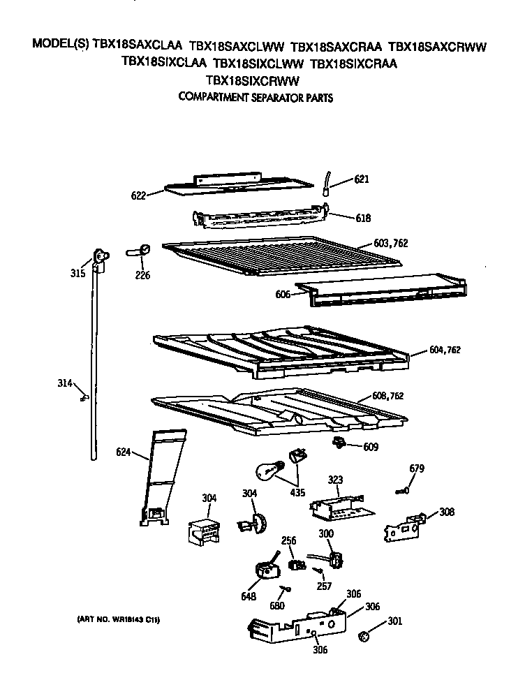 GE TBX18SAXCLAA compartment separator diagram