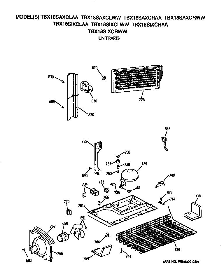 GE TBX18SAXCLAA unit diagram