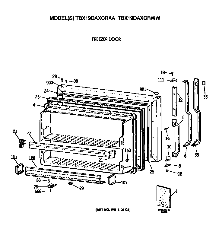 GE TBX19DAXCRAA freezer door diagram