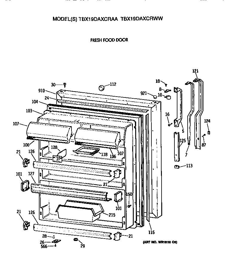 GE TBX19DAXCRAA fresh food door diagram
