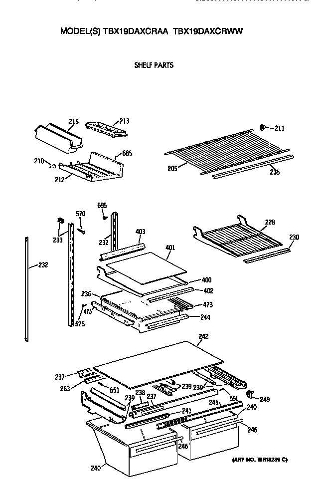 GE TBX19DAXCRAA shelves diagram