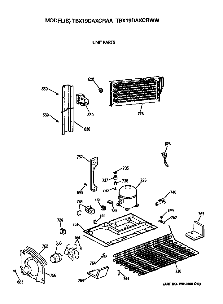 GE TBX19DAXCRAA unit diagram