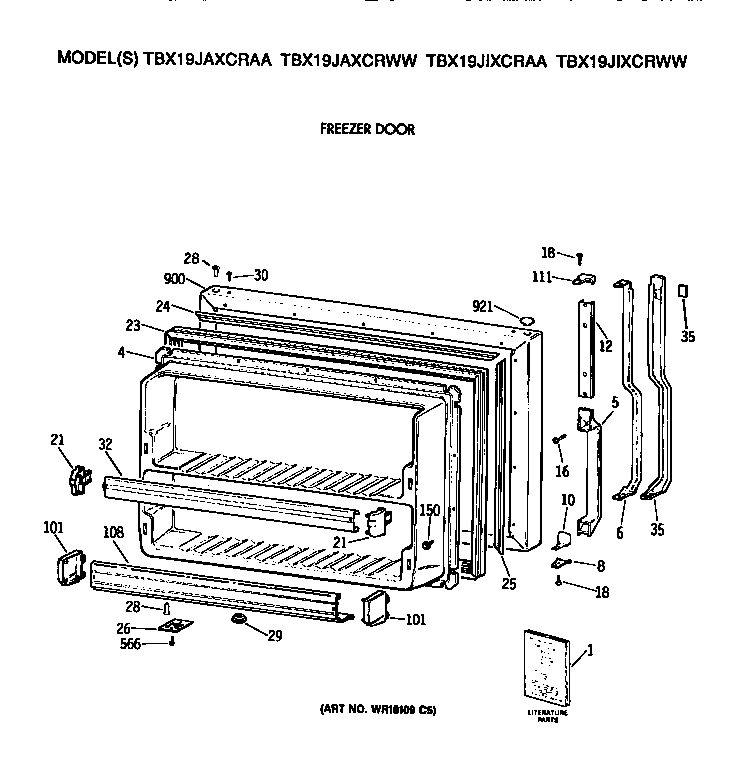 GE TBX19JIXCRWW freezer door diagram