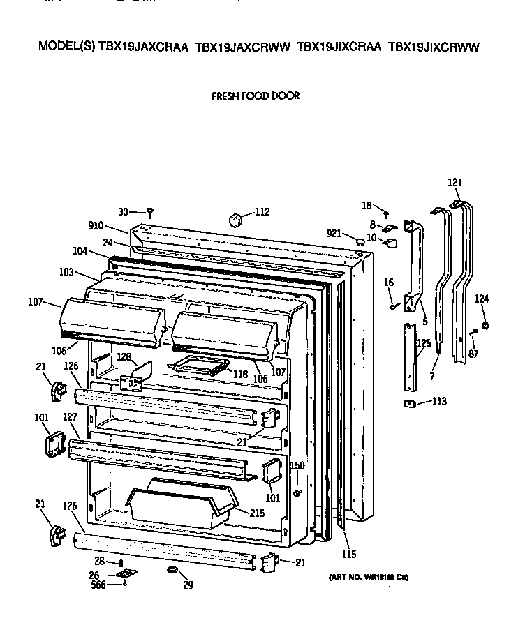 GE TBX19JIXCRWW fresh food door diagram