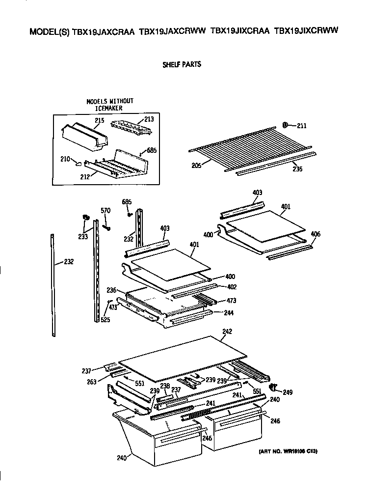 GE TBX19JIXCRWW shelves diagram