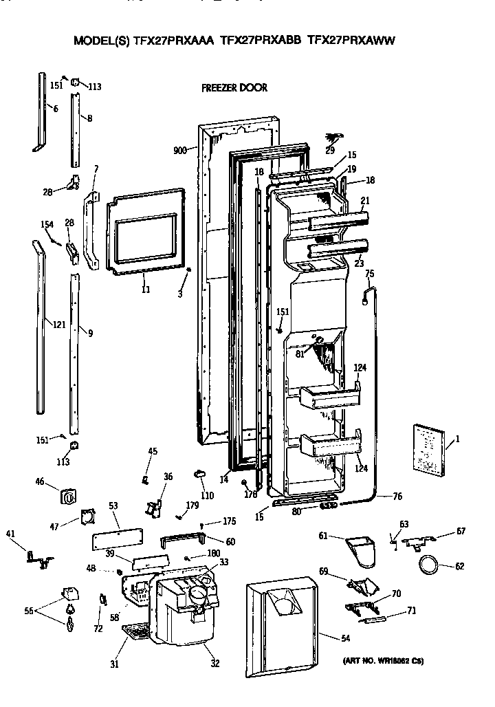 GE TFX27PRXAAA freezer door diagram
