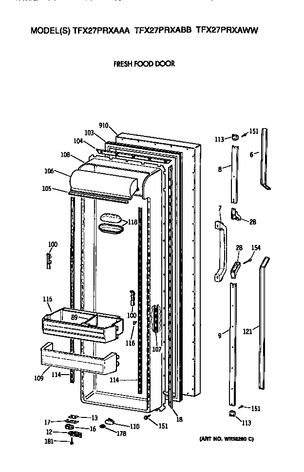 GE TFX27PRXAAA fresh food door diagram