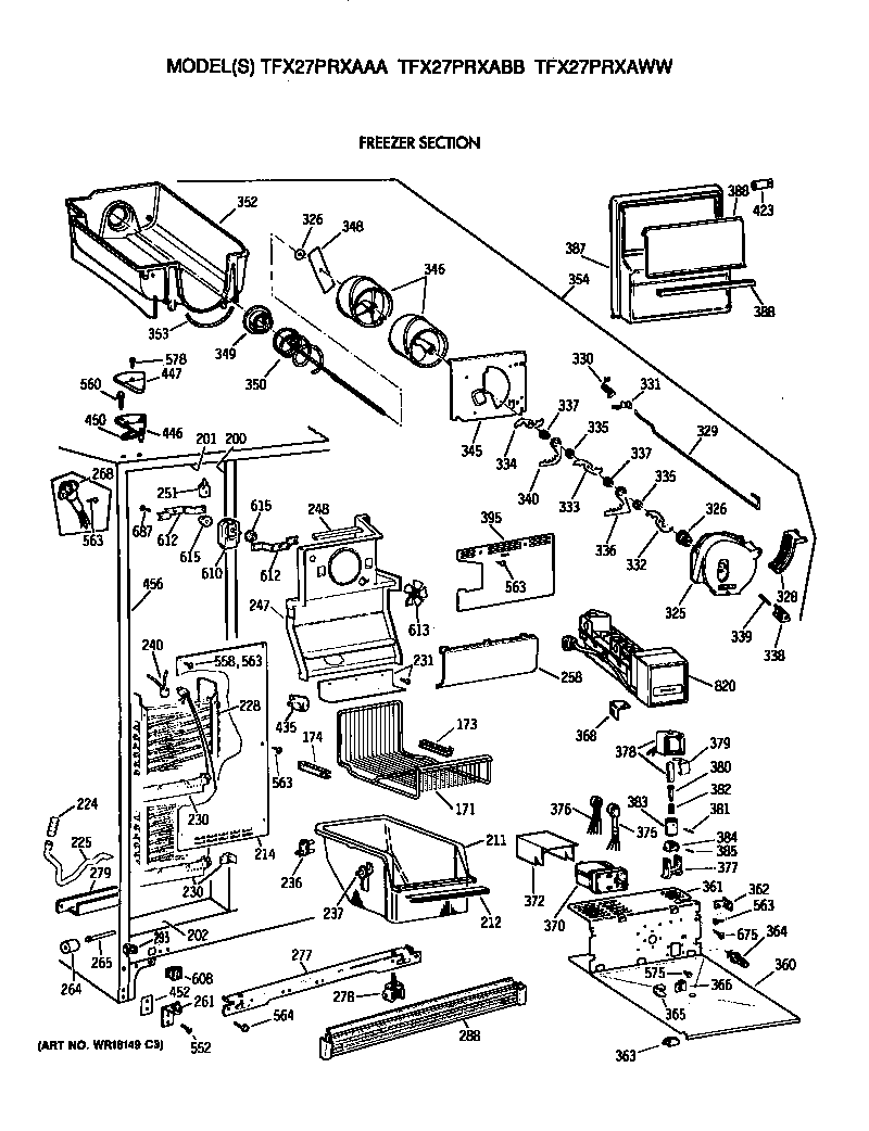GE TFX27PRXAAA freezer section diagram