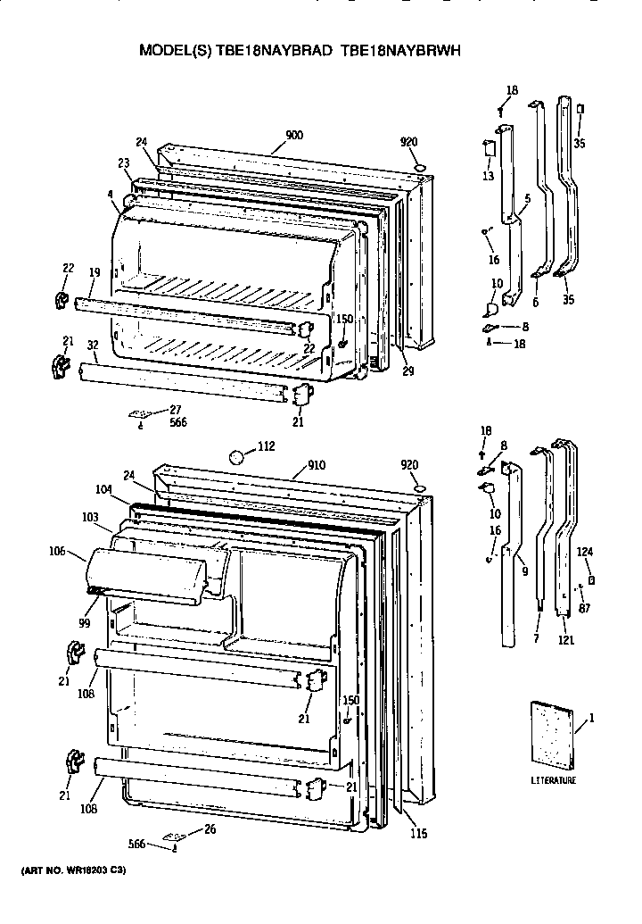GE TBE18NAYBRAD doors diagram