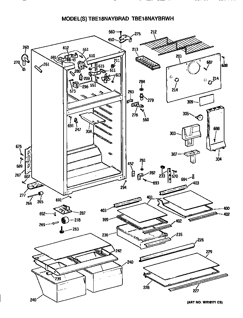 GE TBE18NAYBRAD cabinet diagram