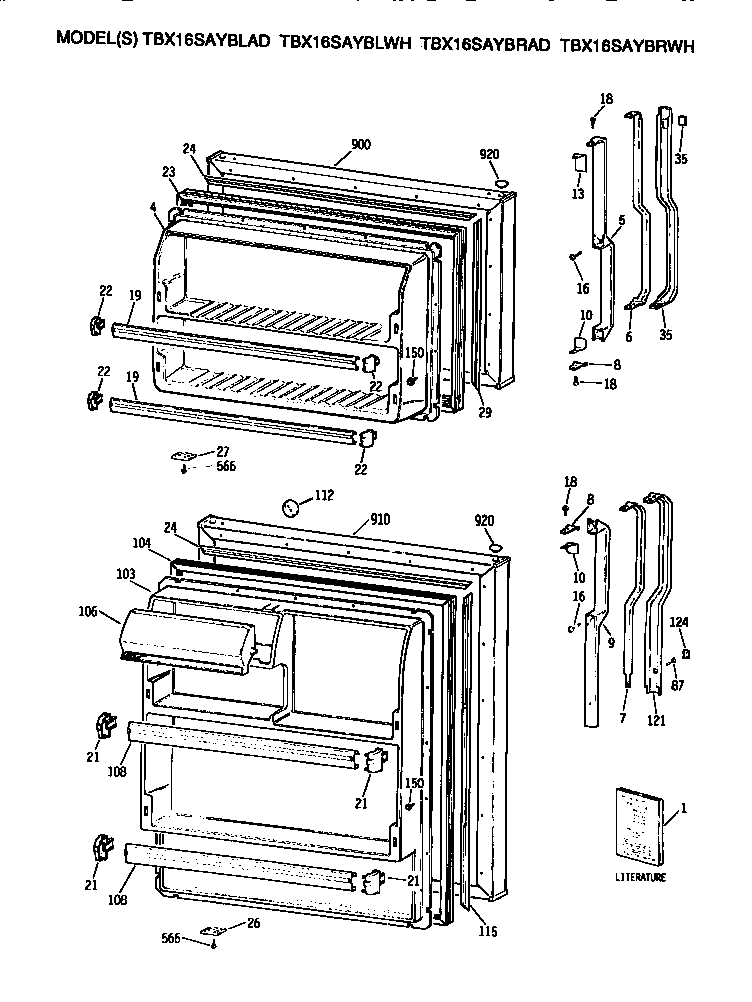 GE TBX16SAYBRWH doors diagram