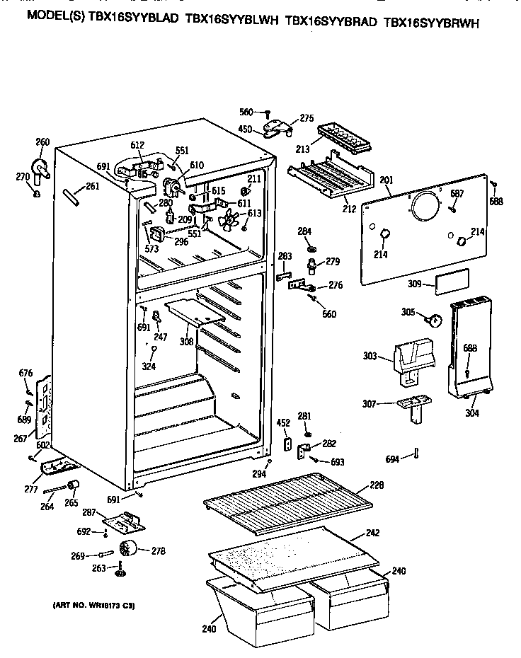 GE TBX16SYYBRWH cabinet diagram