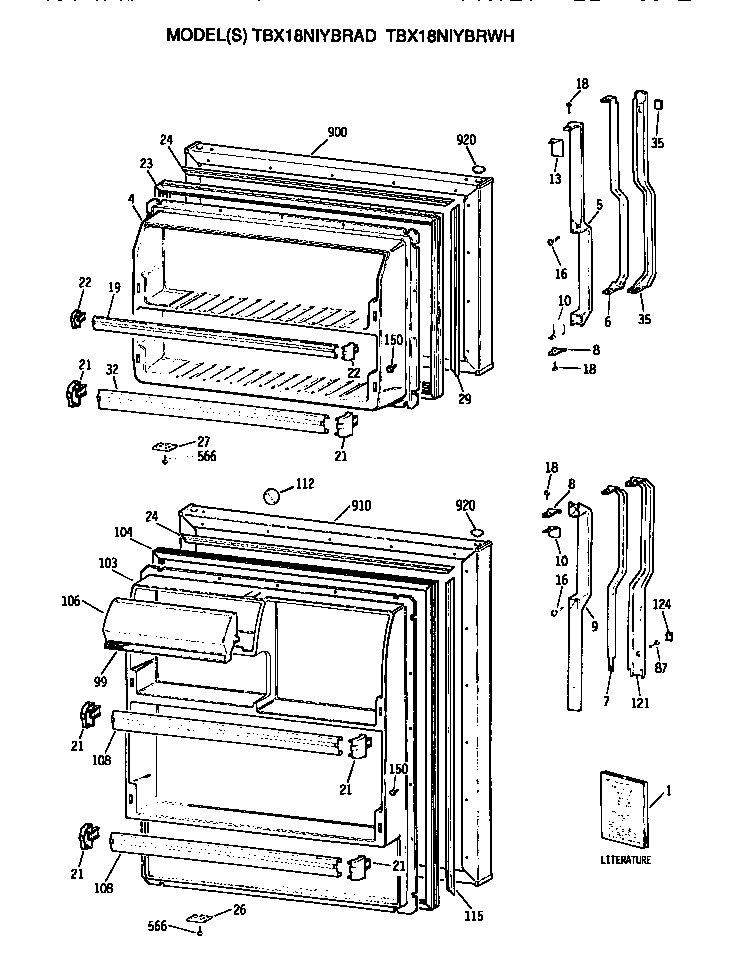 GE TBX18NIYBRAD doors diagram