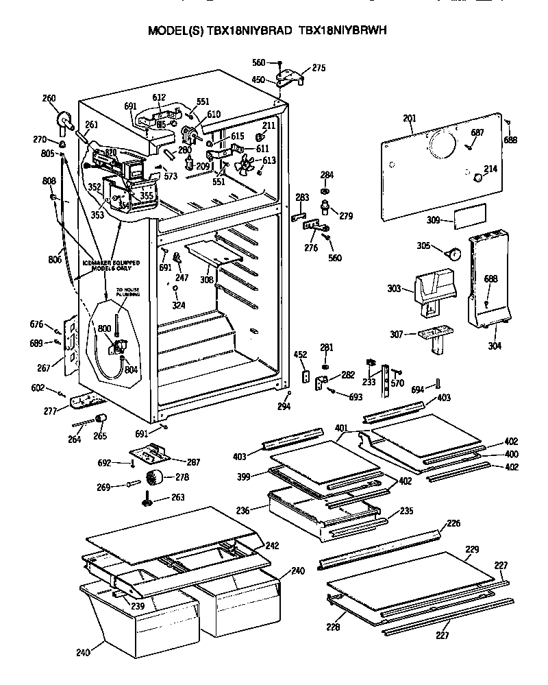 GE TBX18NIYBRAD cabinet diagram