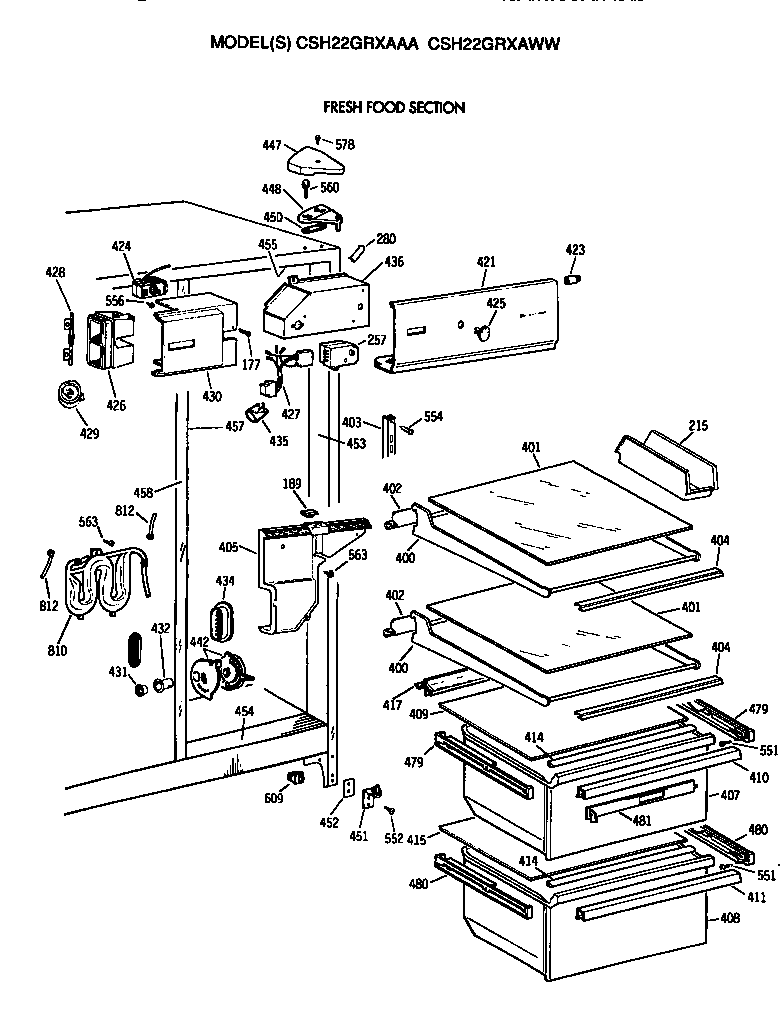 Hotpoint CSH22GRXAWW fresh food section diagram