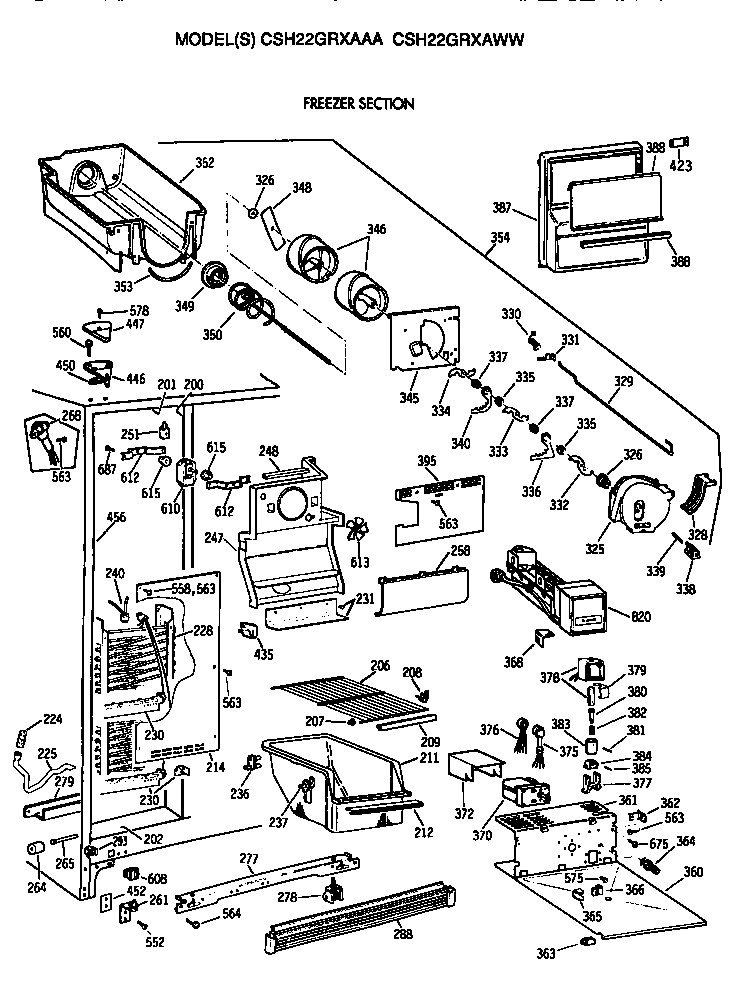 Hotpoint CSH22GRXAWW freezer section diagram