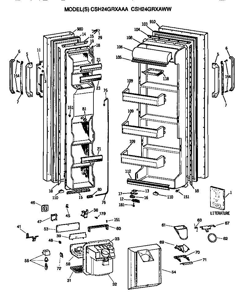 Hotpoint CSH24GRXAWW doors diagram