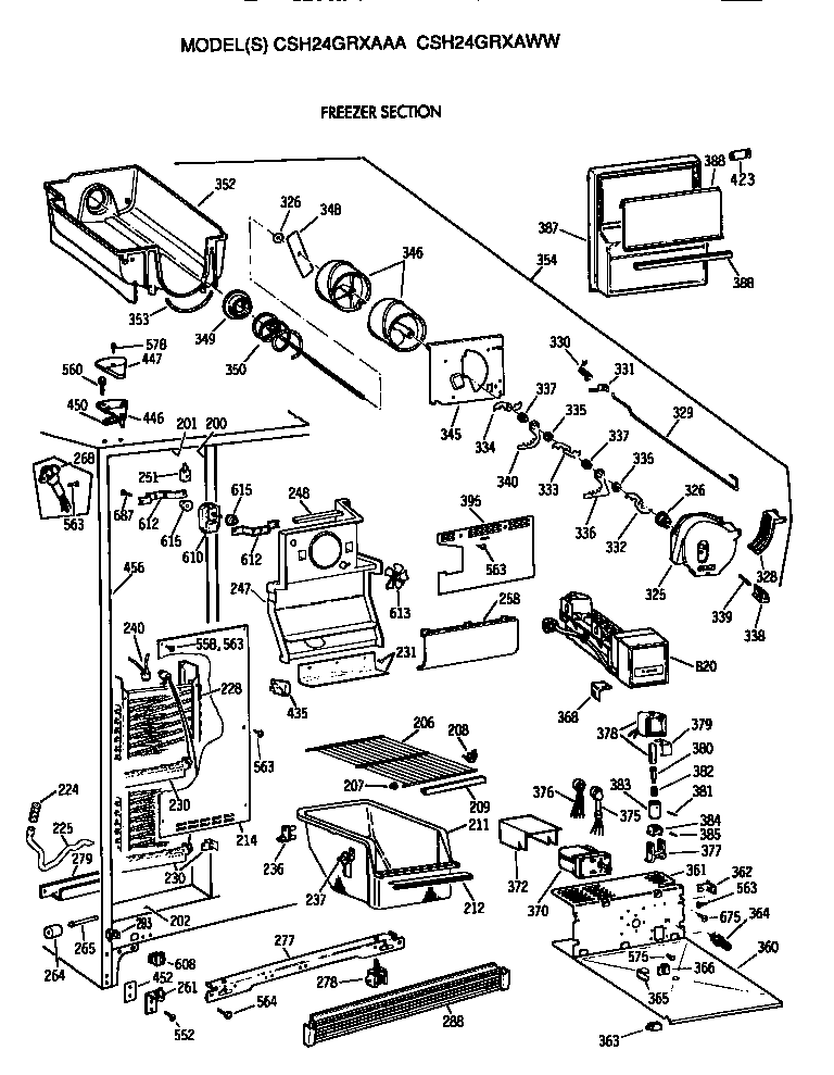 Hotpoint CSH24GRXAWW freezer section diagram