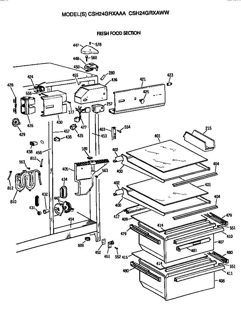 Hotpoint CSH24GRXAWW fresh food section diagram
