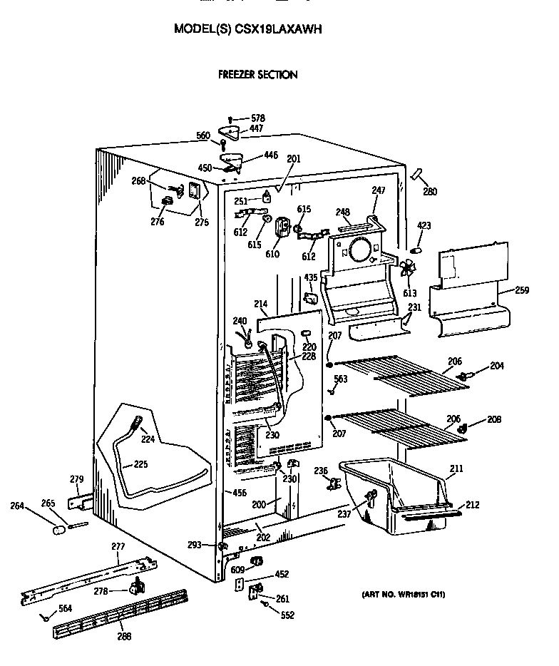 Hotpoint CSX19LAXAWH freezer section diagram