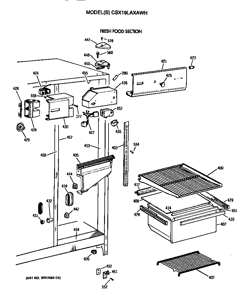 Hotpoint CSX19LAXAWH fresh food section diagram