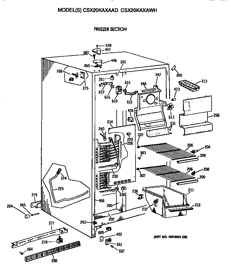 Hotpoint CSX20KAXAWH freezer section diagram
