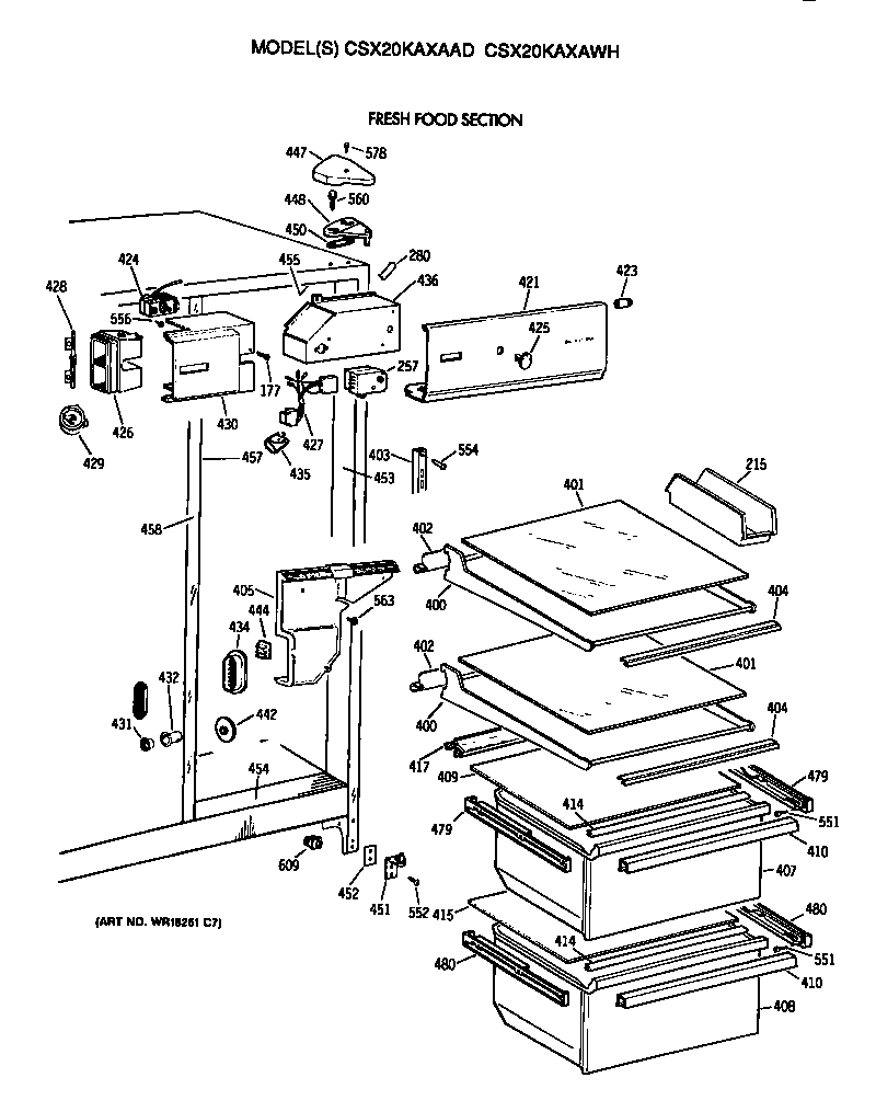 Hotpoint CSX20KAXAWH fresh food section diagram
