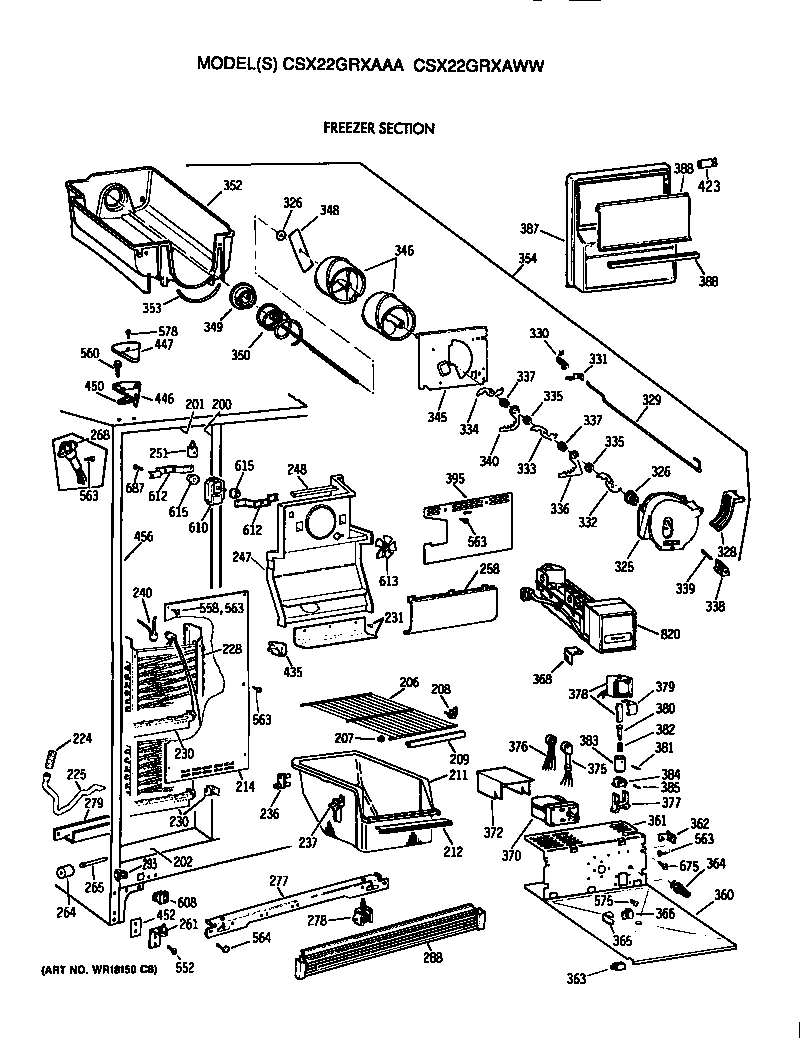 Hotpoint CSX22GRXAWW freezer section diagram