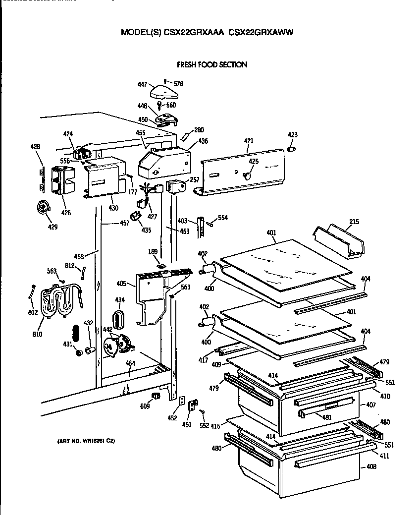 Hotpoint CSX22GRXAWW fresh food section diagram