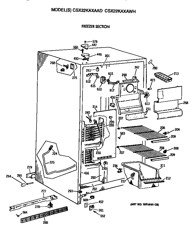 Hotpoint CSX22KAXAAD freezer section diagram