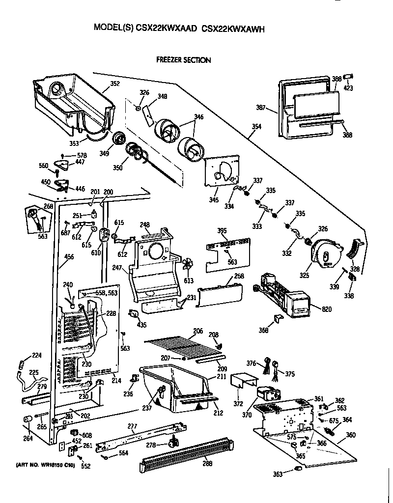 Hotpoint CSX22KWXAWH freezer section diagram