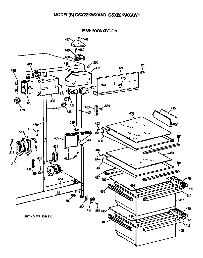 Hotpoint CSX22KWXAWH fresh food section diagram