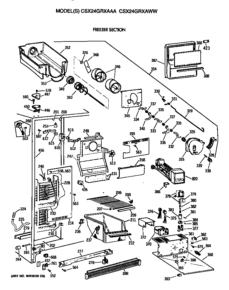 Hotpoint CSX24GRXAAA freezer section diagram