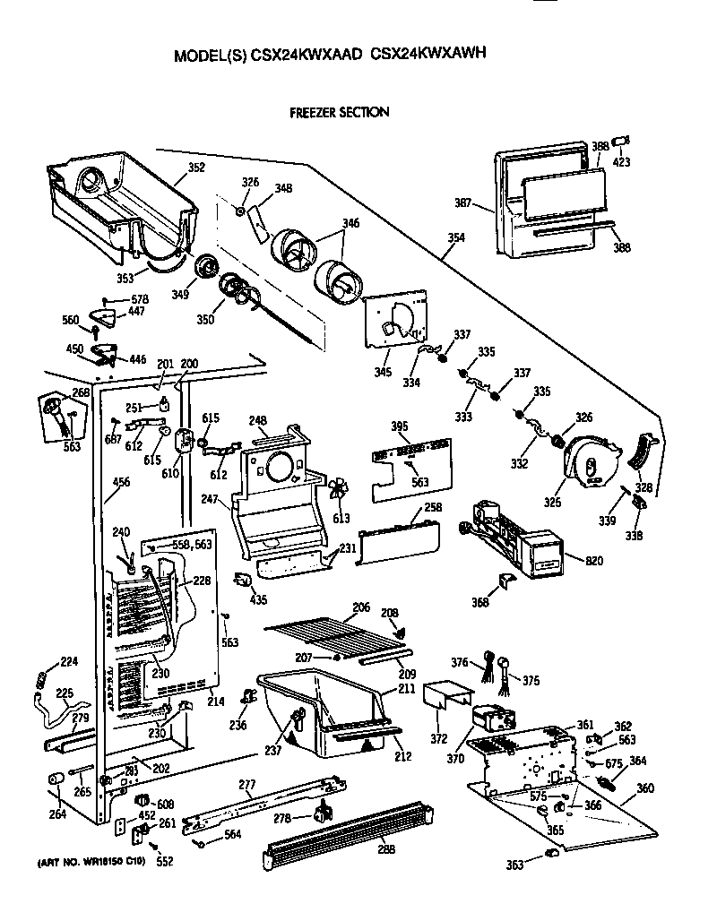 Hotpoint CSX24KWXAWH freezer section diagram