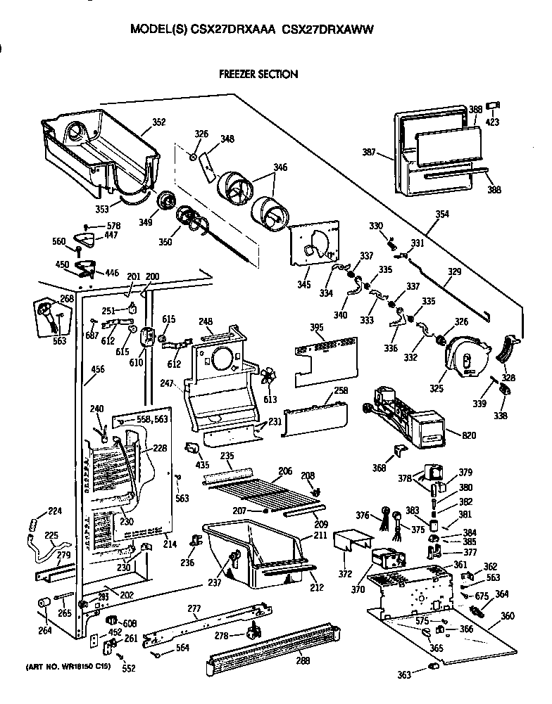 Hotpoint CSX27DRXAAA freezer section diagram