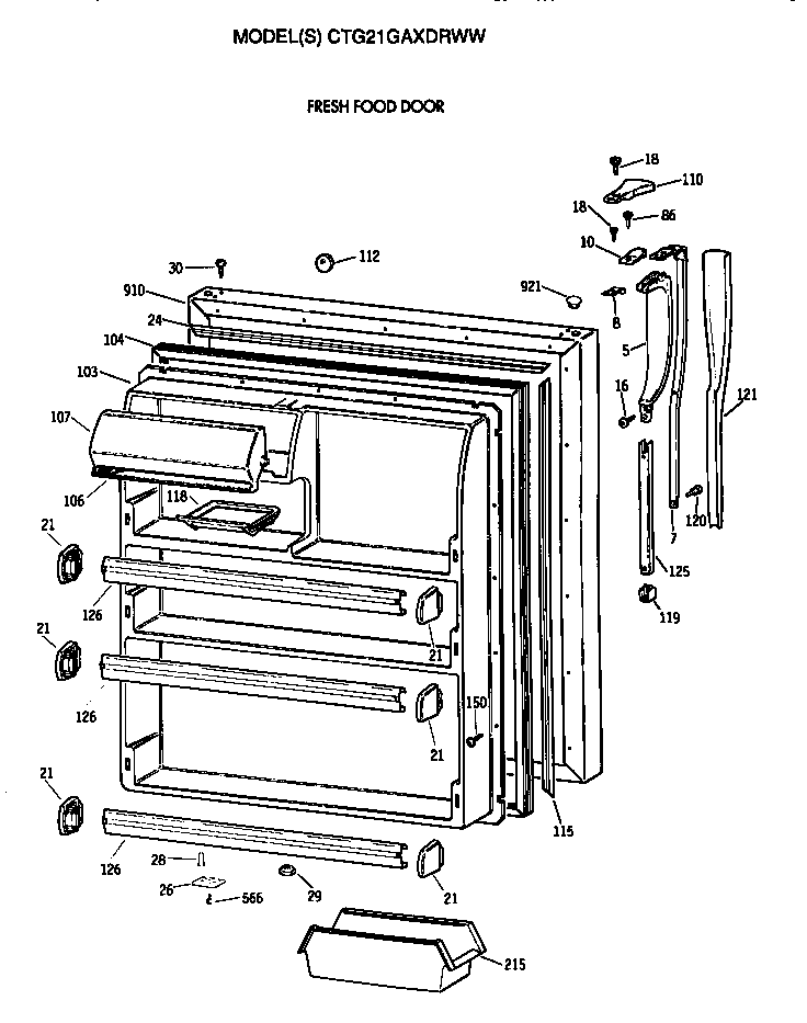 Hotpoint CTG21GAXDRWW fresh food door diagram