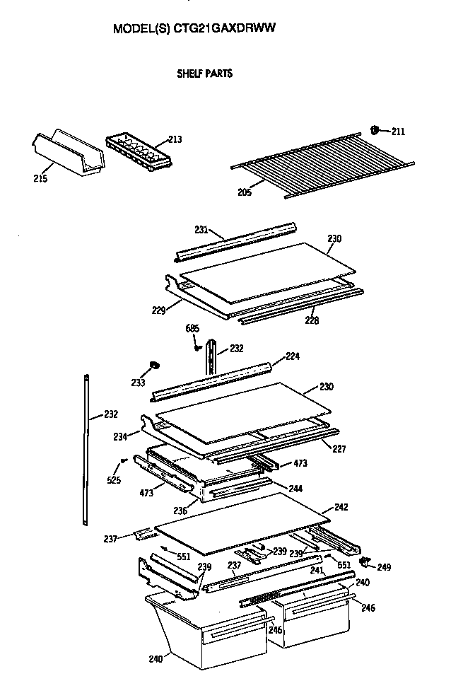 Hotpoint CTG21GAXDRWW shelves diagram