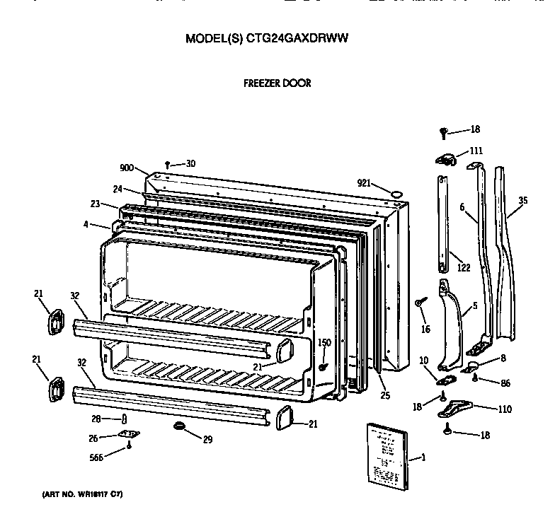 Hotpoint CTG24GAXDRWW freezer door diagram