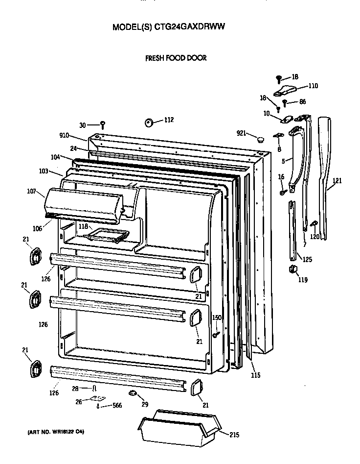 Hotpoint CTG24GAXDRWW fresh food door diagram