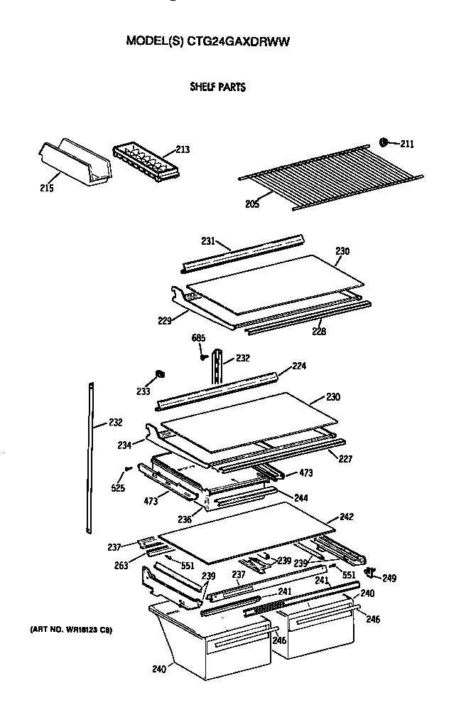 Hotpoint CTG24GAXDRWW shelves diagram