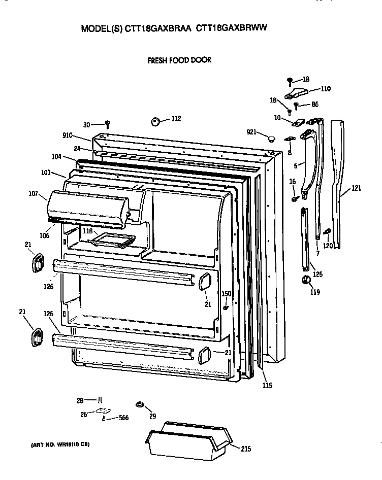 Hotpoint CTT18GAXBRWW fresh food door diagram