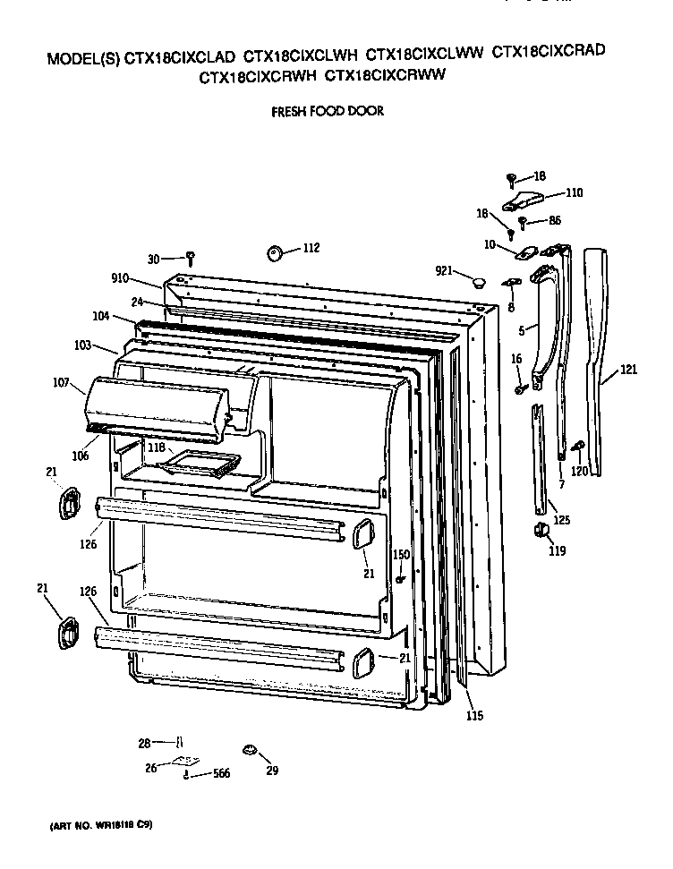 Hotpoint CTX18CIXCLWW fresh food door diagram
