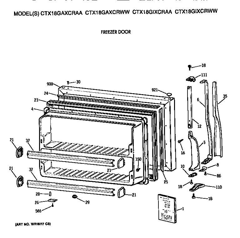 Hotpoint CTX18GAXCRWW freezer door diagram