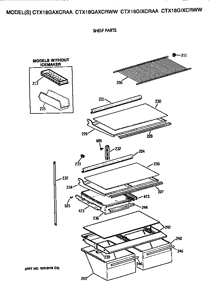 Hotpoint CTX18GAXCRWW shelves diagram